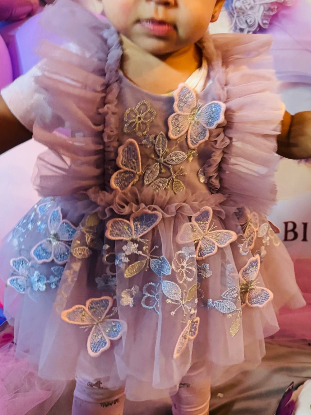 Baby Girls' Mauve Butterfly Tulle Halter Dress Romper bodysuit bottom open back